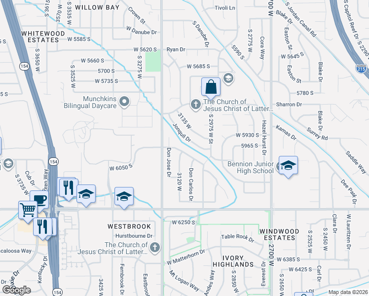 map of restaurants, bars, coffee shops, grocery stores, and more near 3125 Don Francisco Drive in Salt Lake City