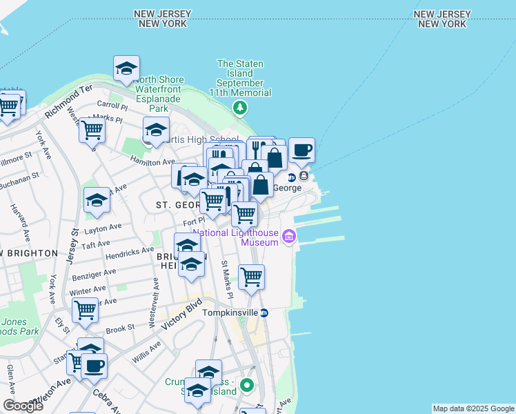 map of restaurants, bars, coffee shops, grocery stores, and more near in Staten Island