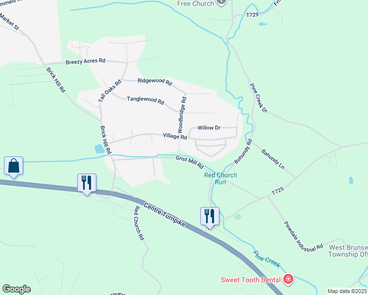 map of restaurants, bars, coffee shops, grocery stores, and more near Woodbridge Road in Orwigsburg