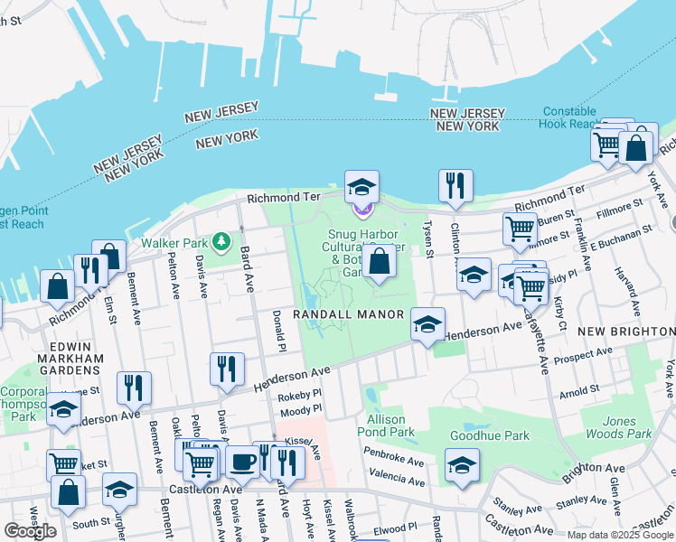 map of restaurants, bars, coffee shops, grocery stores, and more near Allée in Staten Island