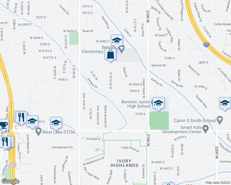 map of restaurants, bars, coffee shops, grocery stores, and more near 5980 South Sweet Basil North in Salt Lake City