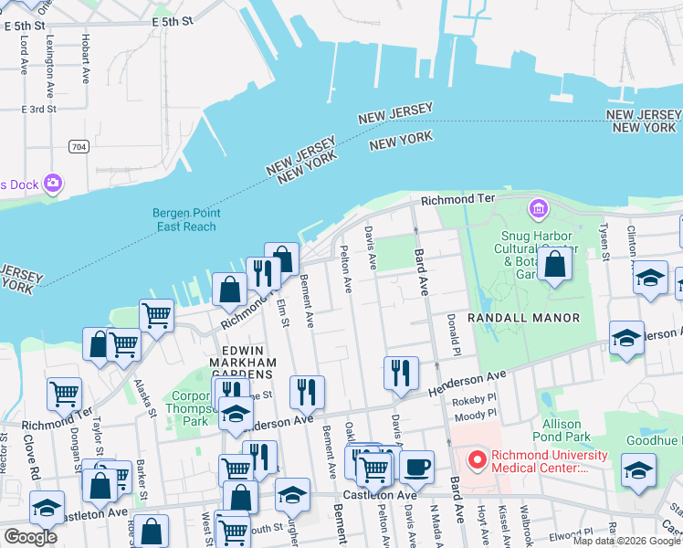 map of restaurants, bars, coffee shops, grocery stores, and more near 42 Pelton Avenue in Staten Island