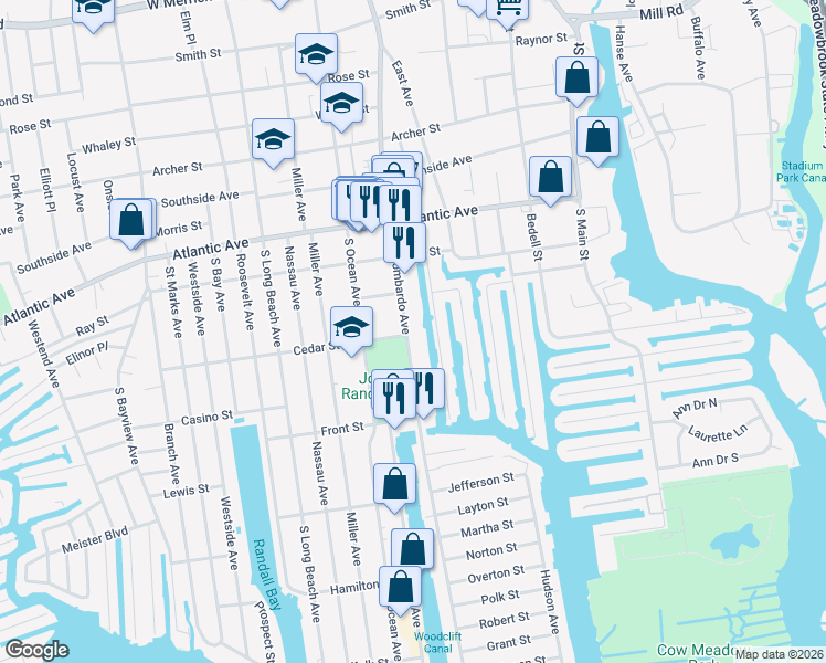 map of restaurants, bars, coffee shops, grocery stores, and more near 419 Guy Lombardo Avenue in Freeport