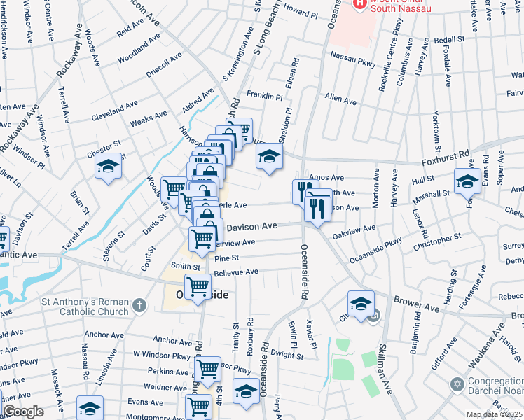 map of restaurants, bars, coffee shops, grocery stores, and more near 100 Merle Avenue in Oceanside