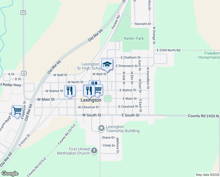 map of restaurants, bars, coffee shops, grocery stores, and more near 103 East Walnut Street in Lexington