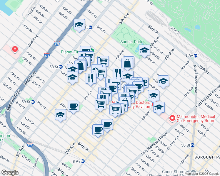 map of restaurants, bars, coffee shops, grocery stores, and more near 659 51st Street in Brooklyn