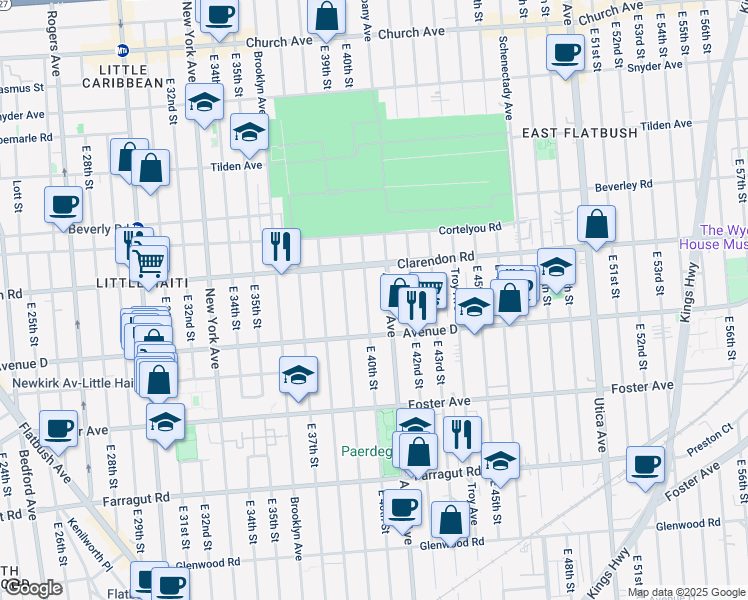 map of restaurants, bars, coffee shops, grocery stores, and more near 536 East 40th Street in Brooklyn
