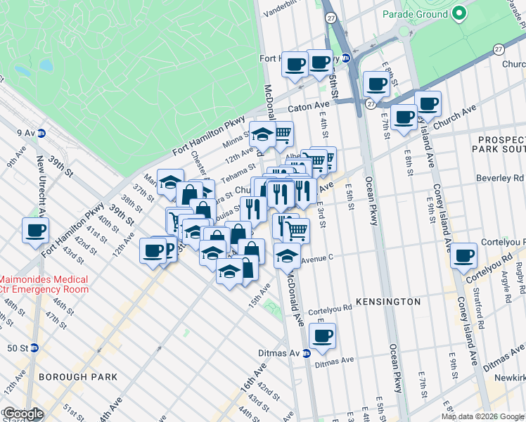 map of restaurants, bars, coffee shops, grocery stores, and more near 25 Story Court in Brooklyn