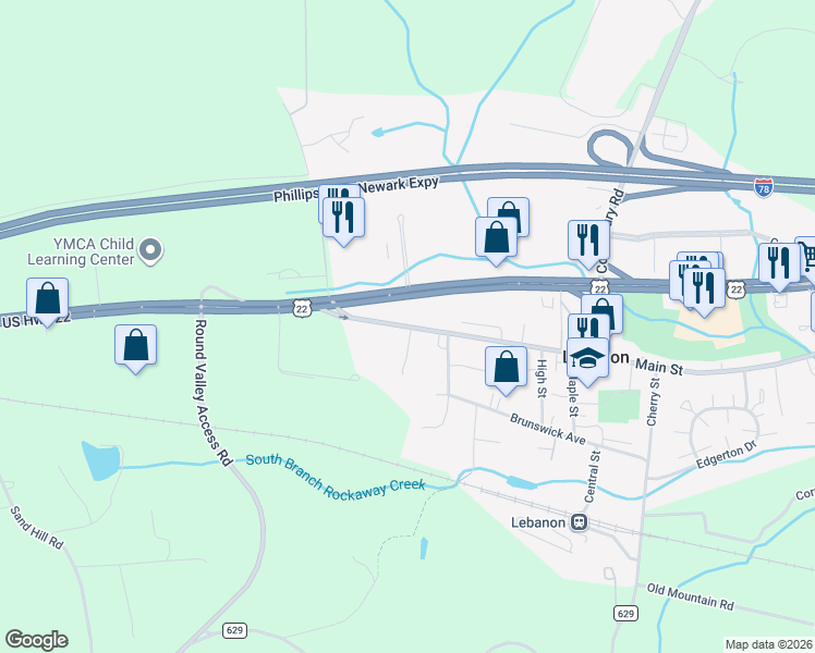 map of restaurants, bars, coffee shops, grocery stores, and more near 23 Main Street in Lebanon