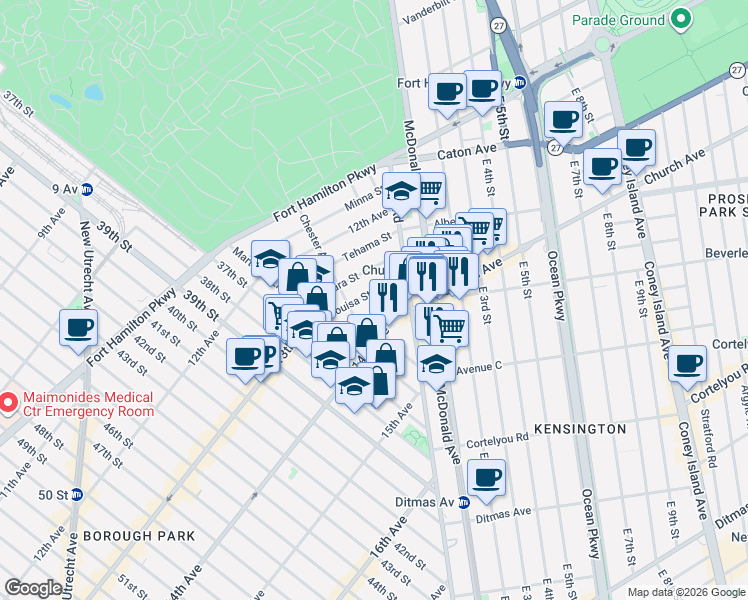 map of restaurants, bars, coffee shops, grocery stores, and more near 25 Story Court in Brooklyn