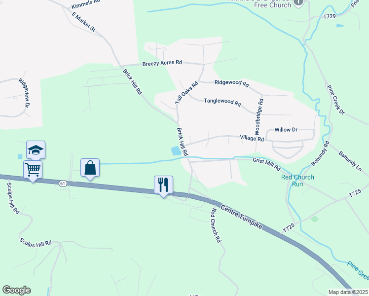 map of restaurants, bars, coffee shops, grocery stores, and more near 204 Village Road in Orwigsburg
