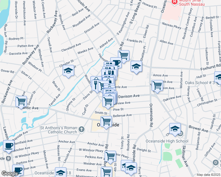 map of restaurants, bars, coffee shops, grocery stores, and more near 2821 Long Beach Road in Oceanside