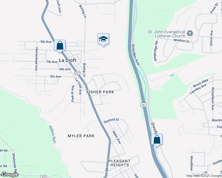 map of restaurants, bars, coffee shops, grocery stores, and more near 133 South Surry Road in East Liverpool