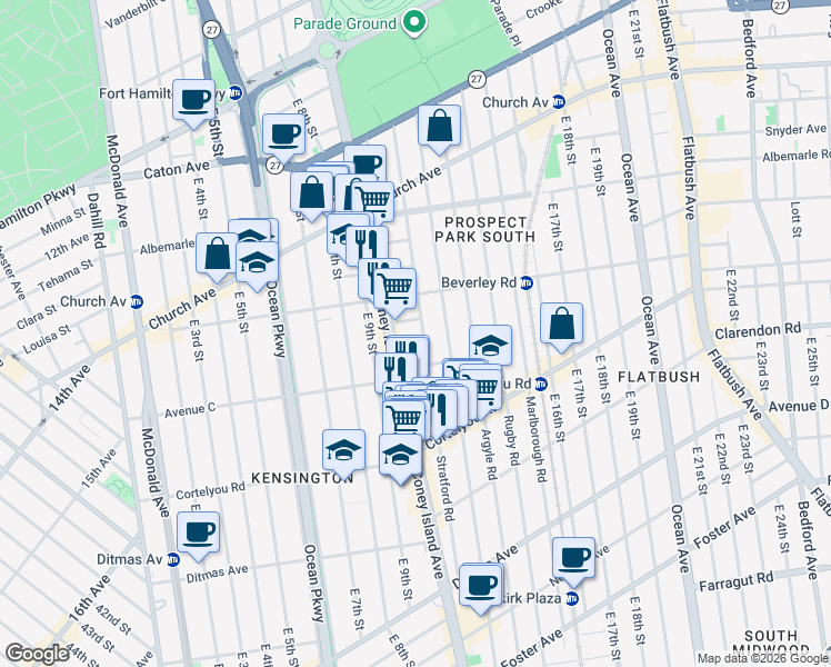 map of restaurants, bars, coffee shops, grocery stores, and more near 5 Matthews Court in Brooklyn