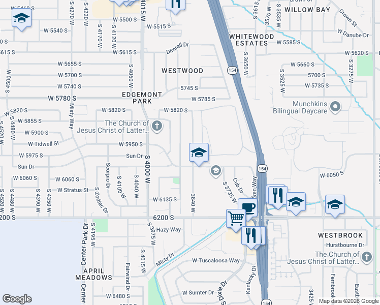 map of restaurants, bars, coffee shops, grocery stores, and more near 5968 3840 West in Salt Lake City