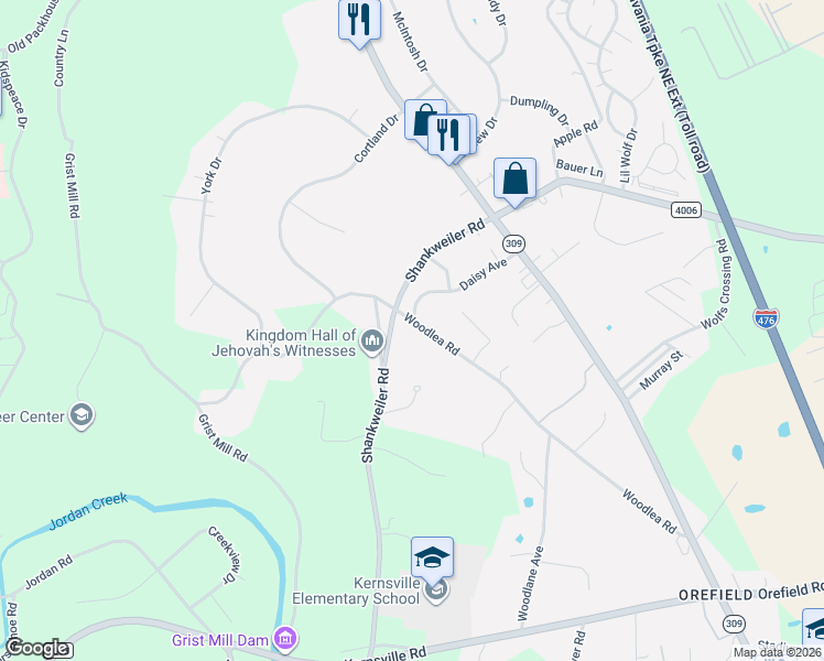 map of restaurants, bars, coffee shops, grocery stores, and more near 4726 Shankweiler Road in Lehigh County