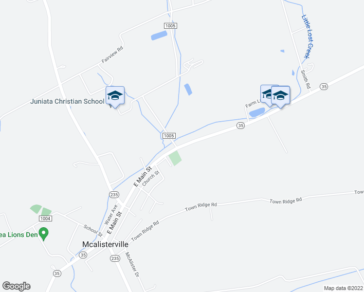 map of restaurants, bars, coffee shops, grocery stores, and more near Route 35 North in McAlisterville