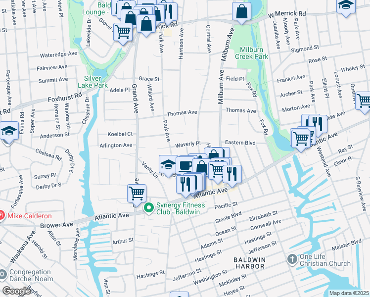 map of restaurants, bars, coffee shops, grocery stores, and more near 2755 Homan Place in Baldwin