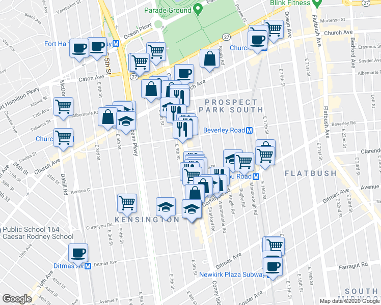 map of restaurants, bars, coffee shops, grocery stores, and more near 5 Matthews Court in Brooklyn