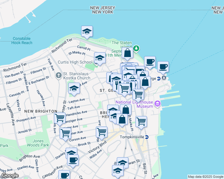 map of restaurants, bars, coffee shops, grocery stores, and more near in Staten Island