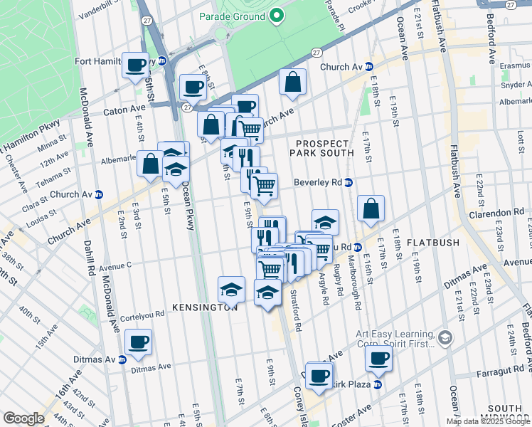 map of restaurants, bars, coffee shops, grocery stores, and more near 5 Matthews Court in Brooklyn