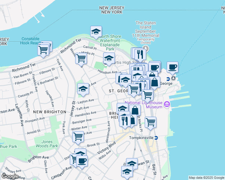 map of restaurants, bars, coffee shops, grocery stores, and more near 70 Daniel Low Terrace in Staten Island