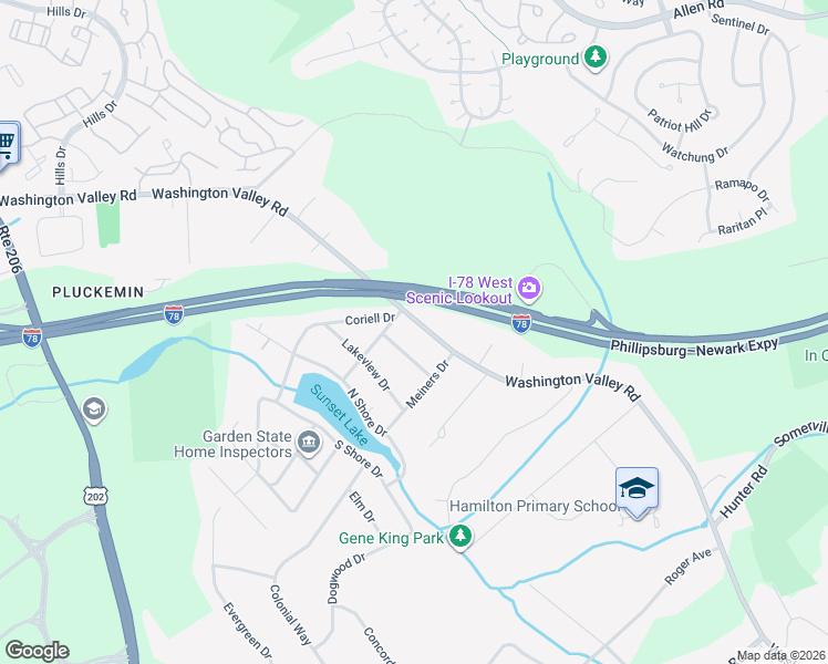 map of restaurants, bars, coffee shops, grocery stores, and more near 1021 Sunset Drive in Basking Ridge
