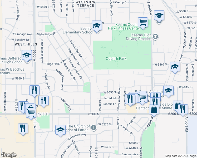 map of restaurants, bars, coffee shops, grocery stores, and more near 5143 Milstead Lane in Salt Lake City