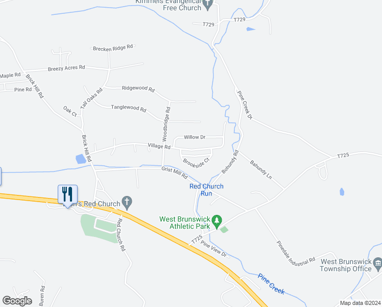 map of restaurants, bars, coffee shops, grocery stores, and more near 3201 Village Road in Orwigsburg