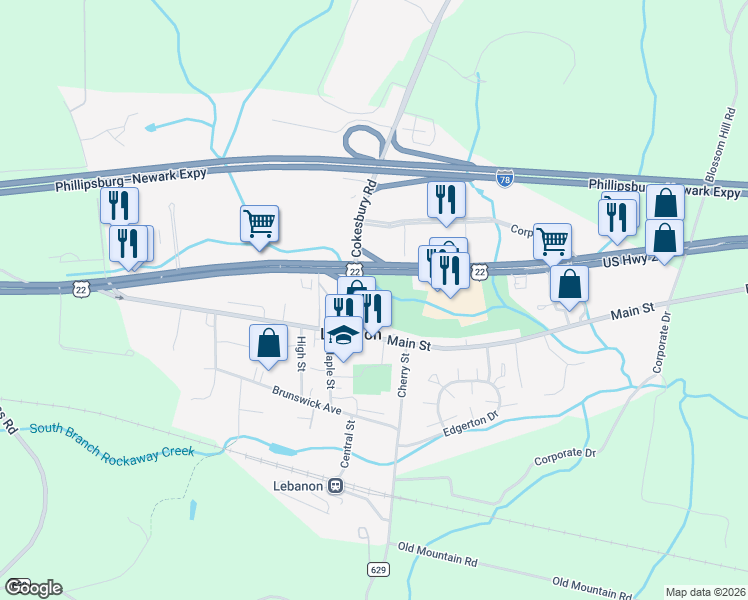 map of restaurants, bars, coffee shops, grocery stores, and more near in Lebanon
