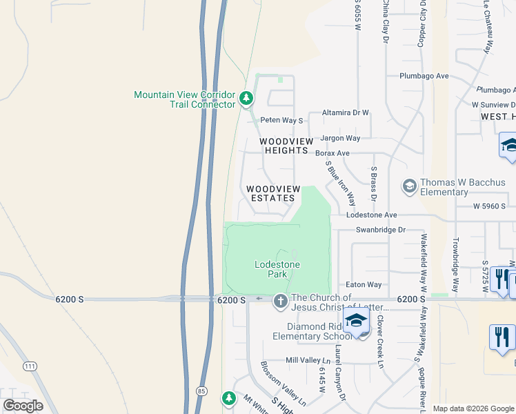 map of restaurants, bars, coffee shops, grocery stores, and more near 6281 West Clear Vista Drive in West Valley City