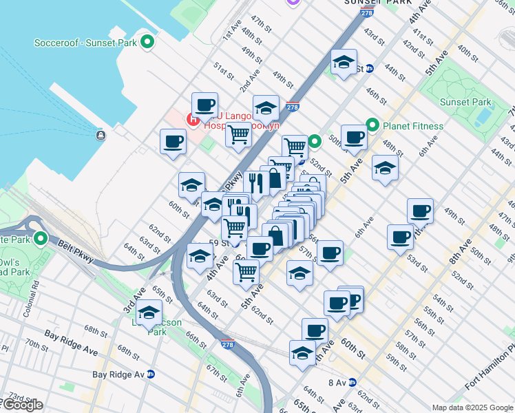 map of restaurants, bars, coffee shops, grocery stores, and more near 415 56th Street in Brooklyn