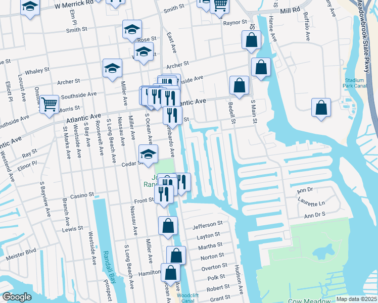 map of restaurants, bars, coffee shops, grocery stores, and more near 161 Sportsmans Avenue in Freeport