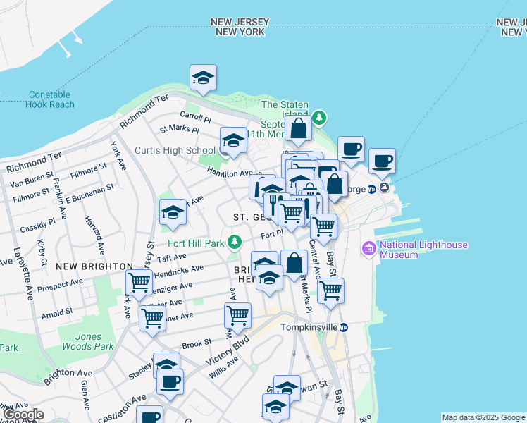 map of restaurants, bars, coffee shops, grocery stores, and more near 99 Wall Street in Staten Island