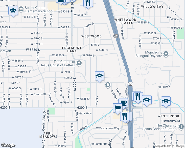 map of restaurants, bars, coffee shops, grocery stores, and more near 5982 Azure Meadow Circle in Taylorsville