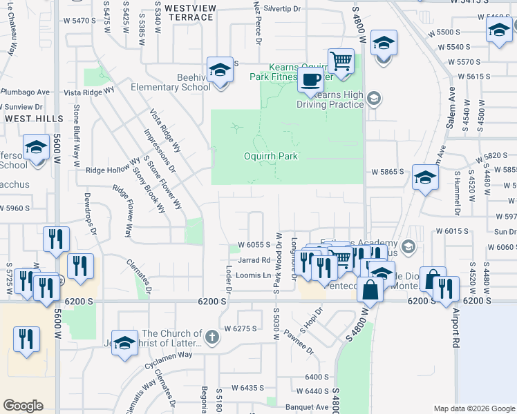 map of restaurants, bars, coffee shops, grocery stores, and more near 5987 South 5100 West in Salt Lake City