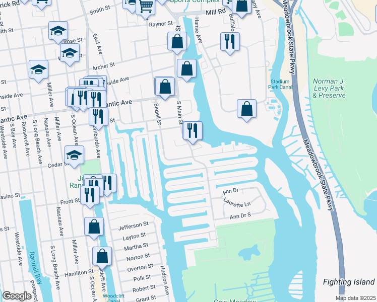 map of restaurants, bars, coffee shops, grocery stores, and more near 368 Bedell Street in Freeport