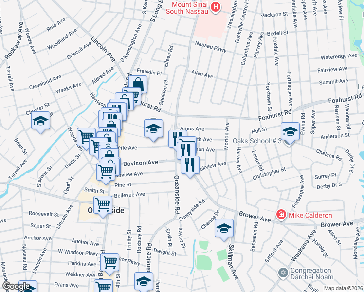 map of restaurants, bars, coffee shops, grocery stores, and more near 2779 Brower Avenue in Oceanside
