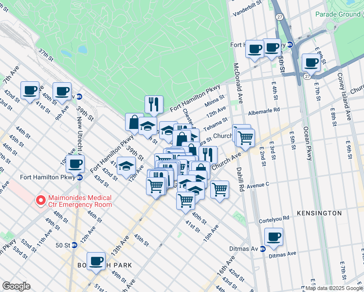 map of restaurants, bars, coffee shops, grocery stores, and more near 1247 37th Street in Brooklyn