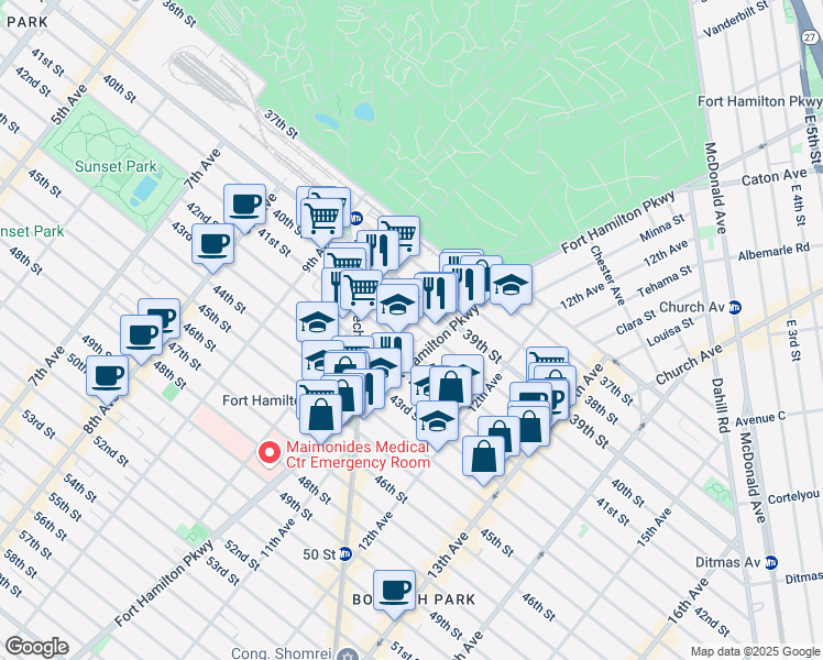 map of restaurants, bars, coffee shops, grocery stores, and more near 4002 Fort Hamilton Parkway in Brooklyn