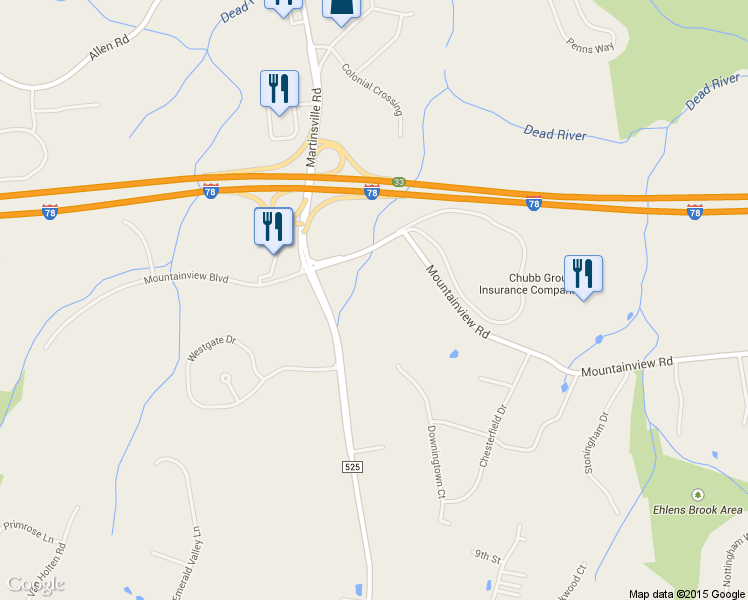 map of restaurants, bars, coffee shops, grocery stores, and more near 144 Liberty Corner Road in Warren