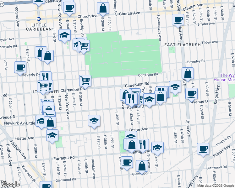 map of restaurants, bars, coffee shops, grocery stores, and more near 536 East 40th Street in Brooklyn