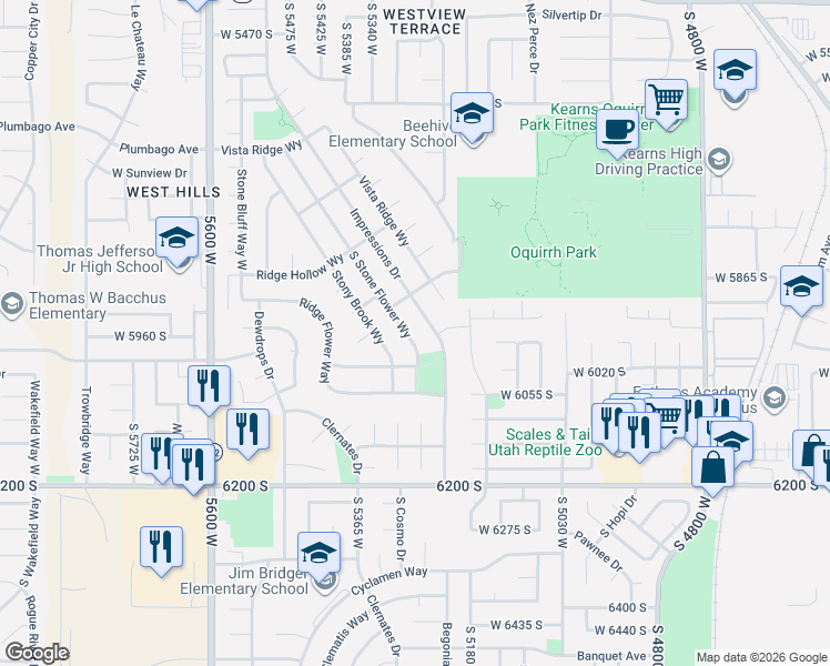 map of restaurants, bars, coffee shops, grocery stores, and more near 5957 South Stone Flower Way in Salt Lake City