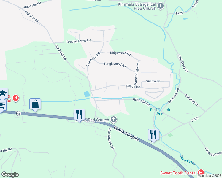 map of restaurants, bars, coffee shops, grocery stores, and more near 1402 Village Road in Orwigsburg