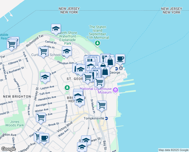 map of restaurants, bars, coffee shops, grocery stores, and more near 120 Stuyvesant Place in Staten Island