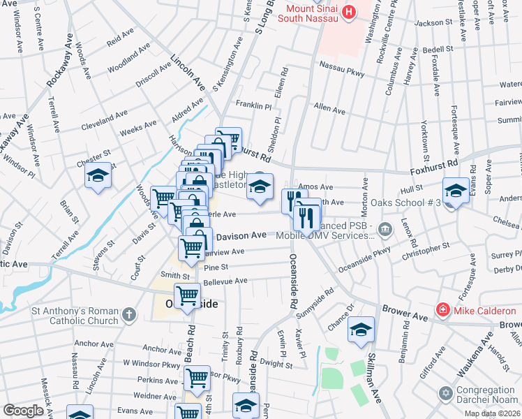 map of restaurants, bars, coffee shops, grocery stores, and more near 25 Castleton Court in Oceanside