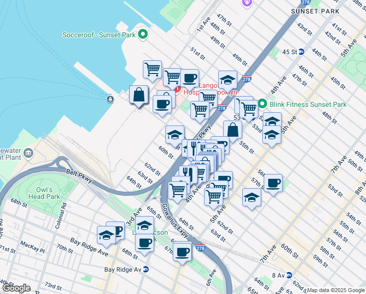 map of restaurants, bars, coffee shops, grocery stores, and more near in Brooklyn