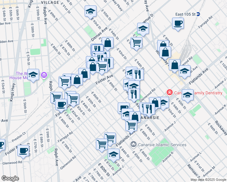 map of restaurants, bars, coffee shops, grocery stores, and more near 591 East 88th Street in Brooklyn