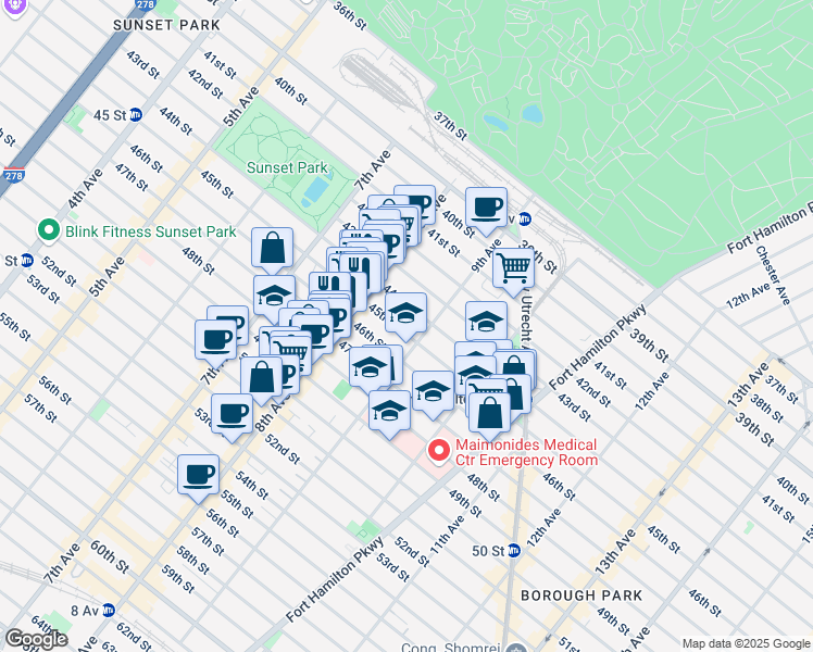 map of restaurants, bars, coffee shops, grocery stores, and more near 867 46th Street in Brooklyn