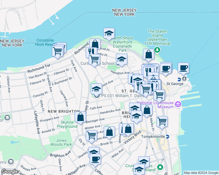map of restaurants, bars, coffee shops, grocery stores, and more near 222 Westervelt Avenue in Staten Island